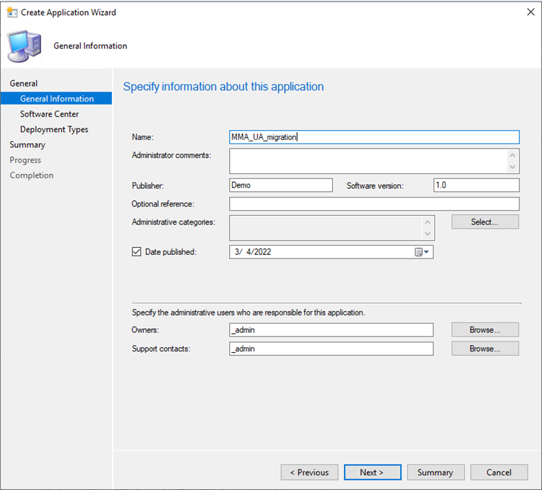 Screenshot of the Create Deployment Type Wizard with general deployment type information.