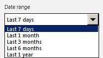 An image of the Date Range drop down box in the Office Telemetry Dashboard's navigation pane.