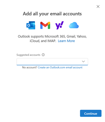 Screenshot of the list of supported email accounts.