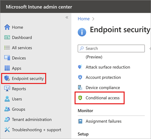 A screenshot of the Endpoint security choices.