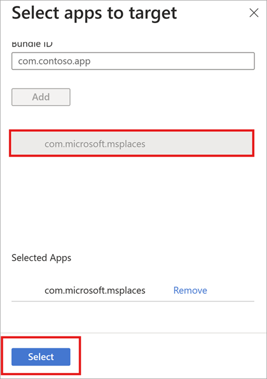 A screenshot showing the Select apps to target and the Bundle ID.