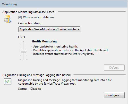 AppFabricConfiguration-Monitoring App Fabric Configuration Monitoring tab