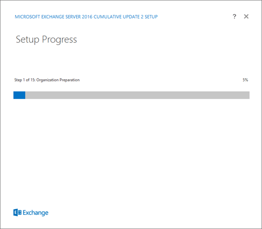 Exchange Setup, Setup Progress page.