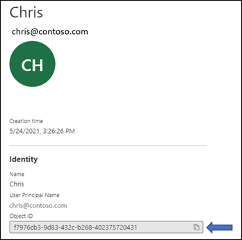Screenshot of user properties page showing the Object ID field.