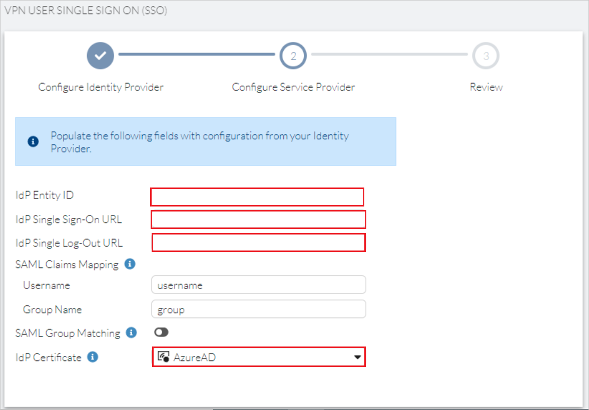 Service Provider Screenshot that shows Service Provider configuration