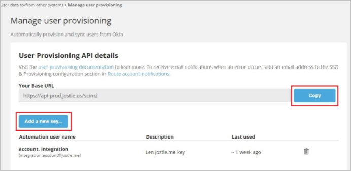 Screenshot of User Provisioning API details.