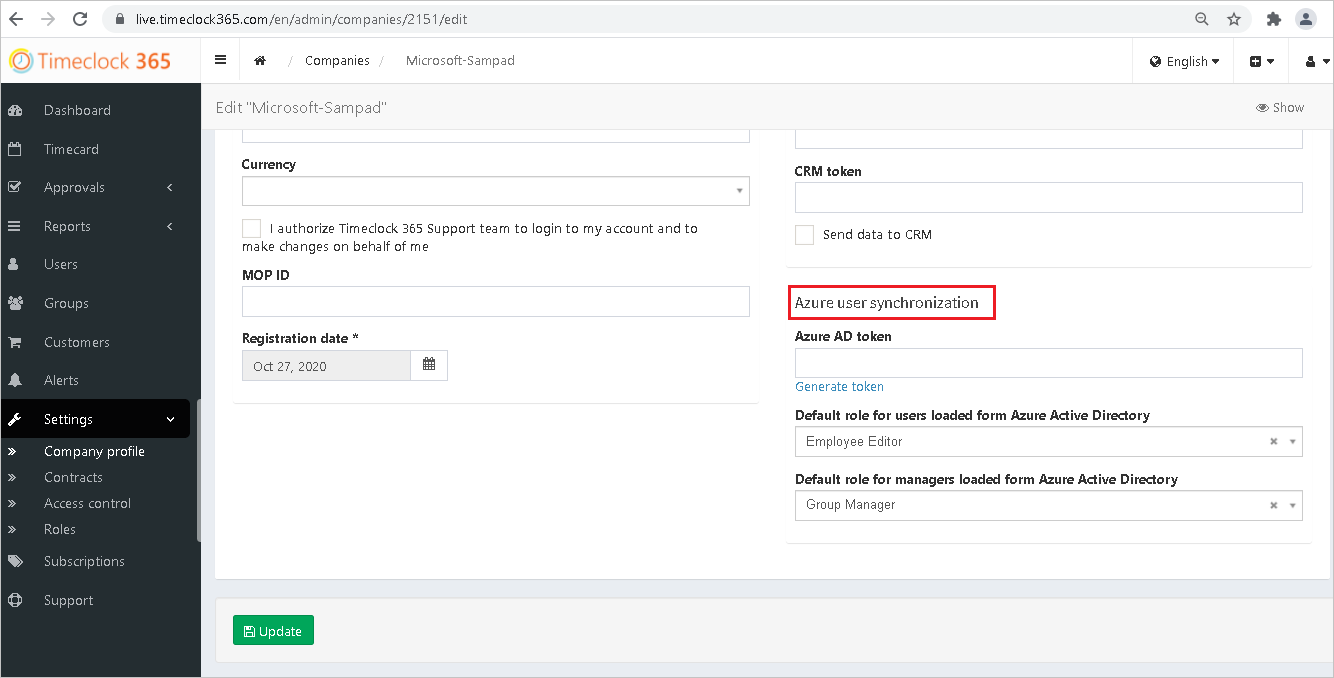 Screenshot of Generate Token.