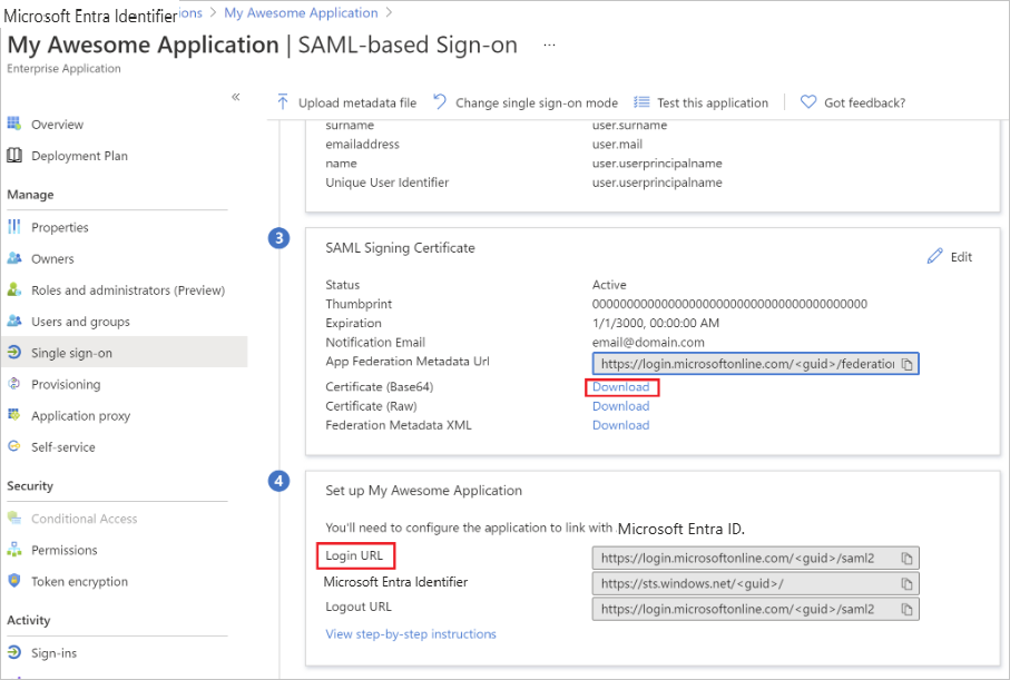 Screenshot of Enterprise Application SSO View.