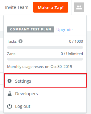 Screenshot of Zapier Admin Console.