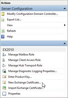 Select New Exchange Certificate in the Action pane.