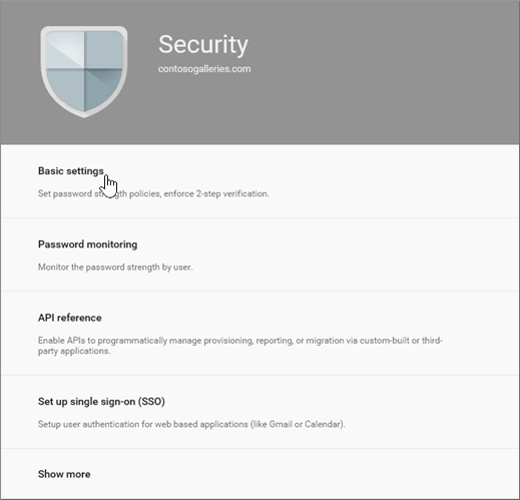On the Security page choose Basic settings.