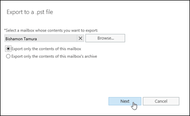 In the Export to a .pst file wizard in the EAC, specify the source mailbox (primary or archive).