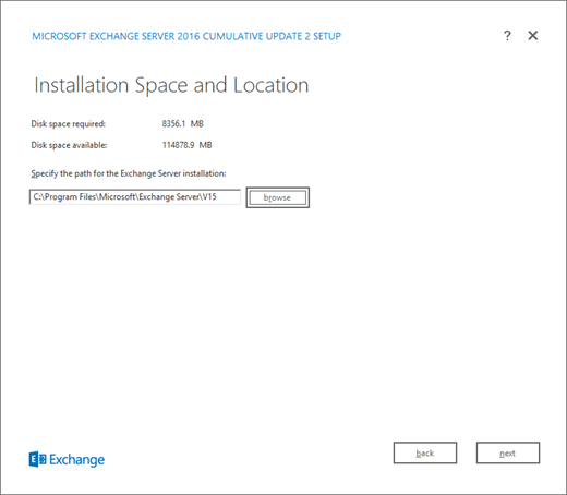 Exchange Setup, Installation Space and Location page.