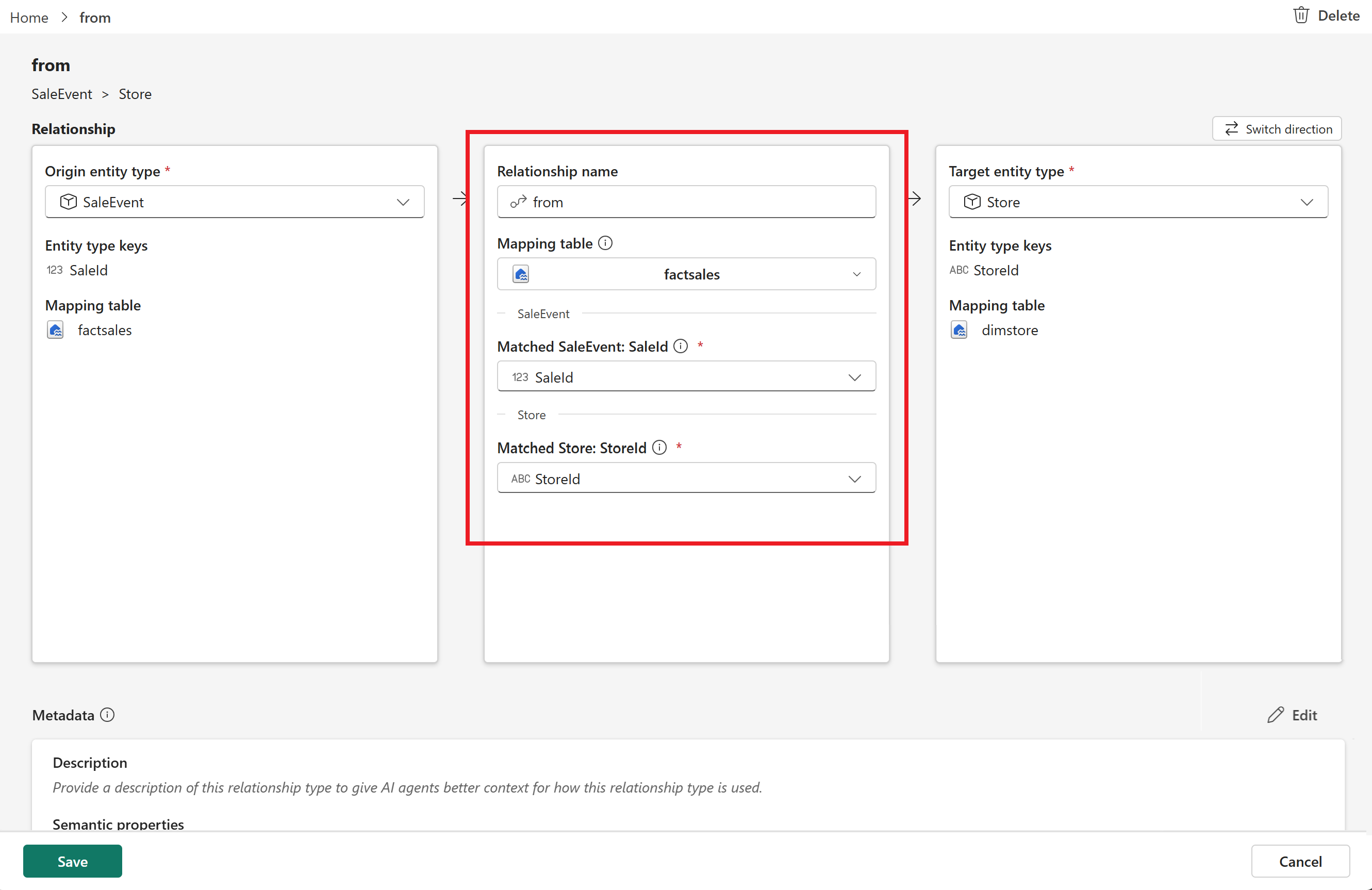 Screenshot of the completed relationship type configuration.