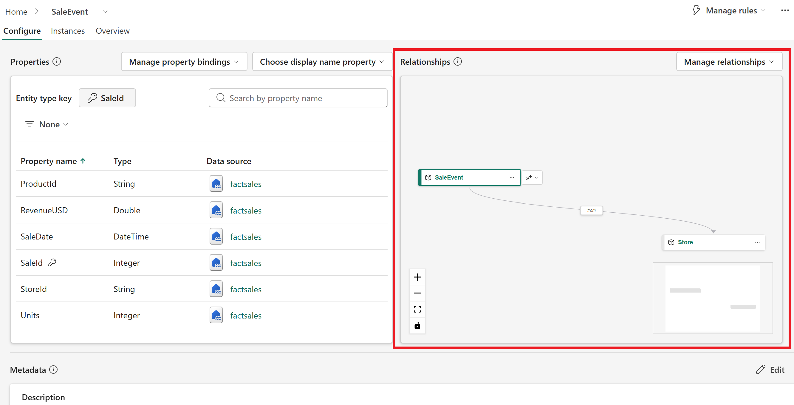 Screenshot of the relationship type in the Configure page.