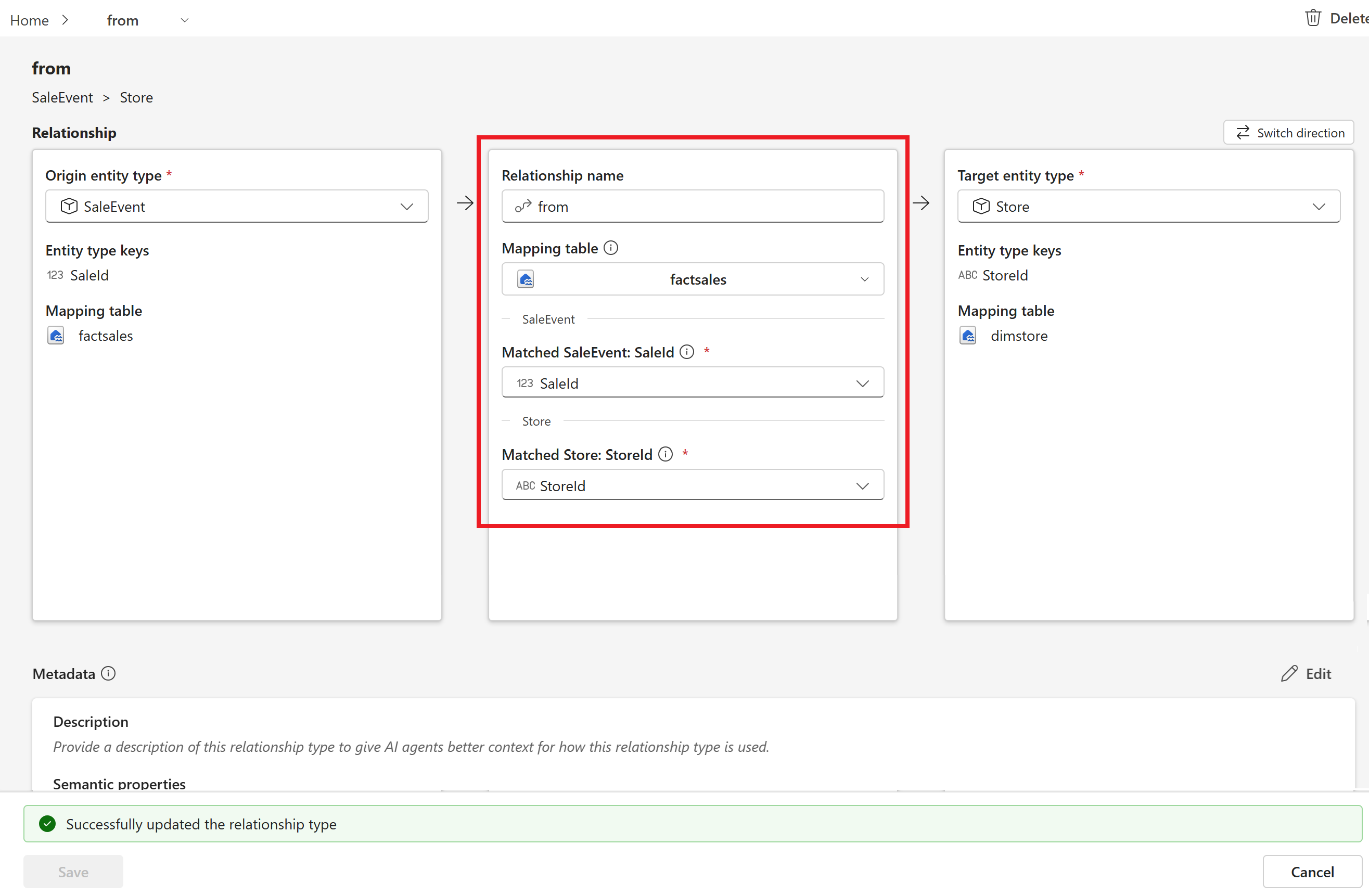 Screenshot of the new from relationship type.