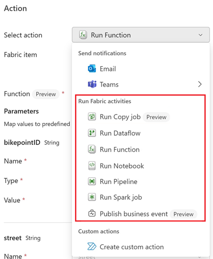 Screenshot of the Run Fabric items option.