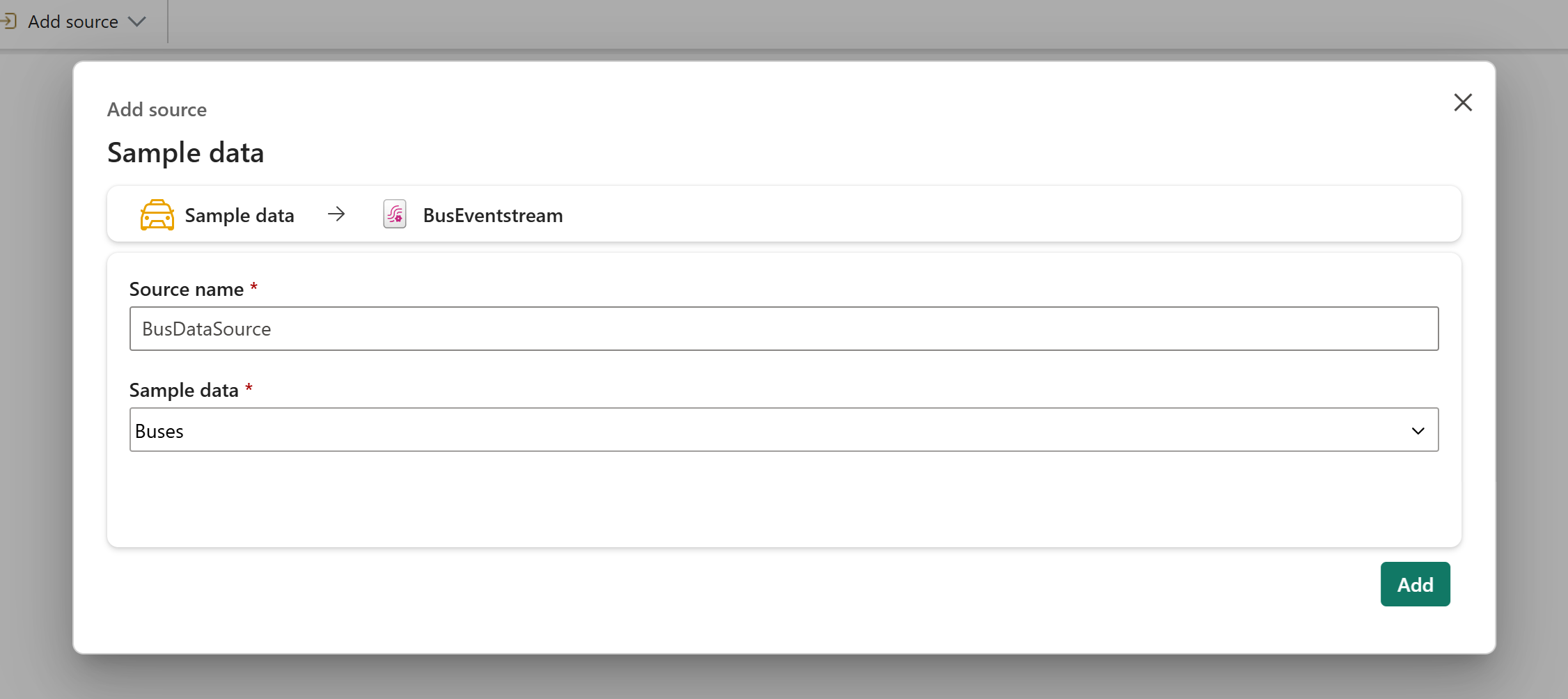 Screenshot of selecting the bus sample data.