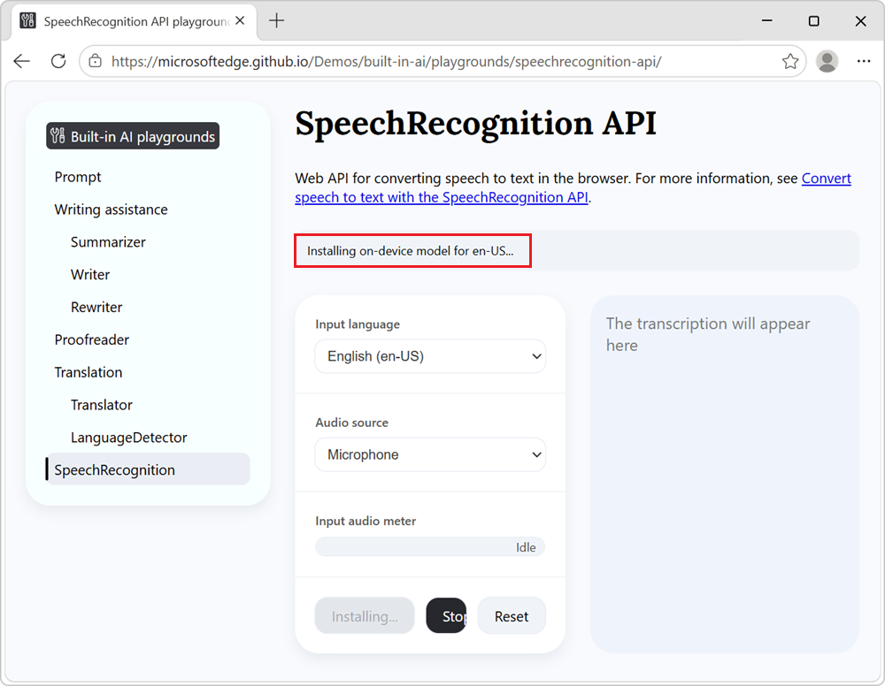 Installation of the on-device speech recognition model
