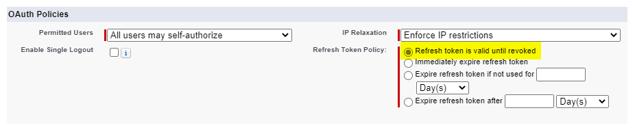 Select the Refresh Token Policy named "Refresh token is valid until revoked ".