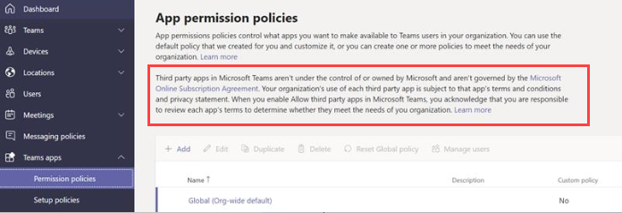 Screenshot of app permission policy in GCCH and DoD.