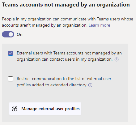 Screenshot of external accounts settings