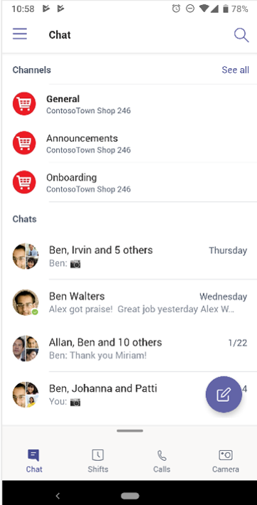 Messaging experience with Shifts