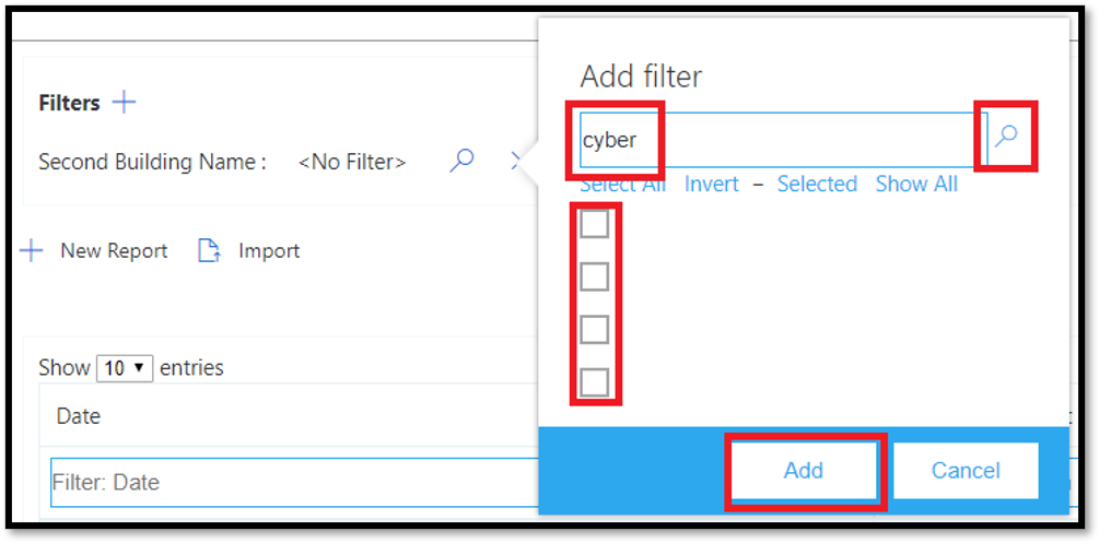 Screenshot of adding a query filter.