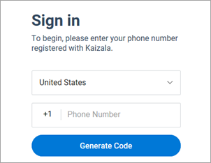 Sign in to Kaizala with your phone and select Generate code.