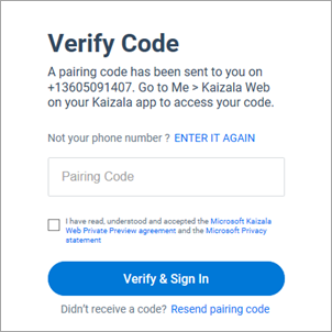 Verify code to sign in to Kaizala.