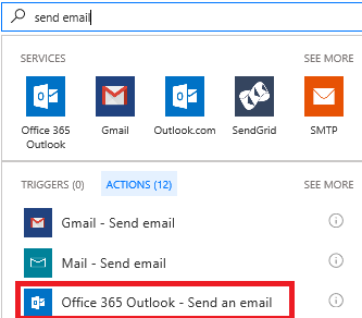 Select action: Office 365 Outlook - Send an email.