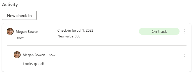 Screenshot of Check-in is posted to the goal.