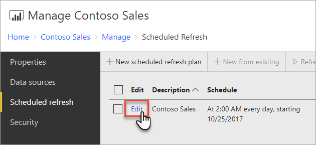 Screenshot showing Select edit next to the plan you want to edit.