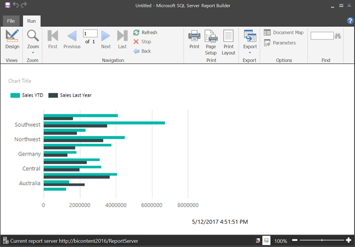 Screenshot of running the report.