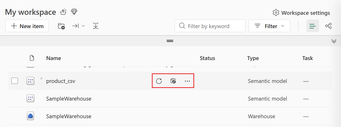 Screenshot of the workspace contents with the more options icon highlighted.