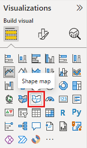 Screenshot of Visualizations pane with the Shape map icon selected.