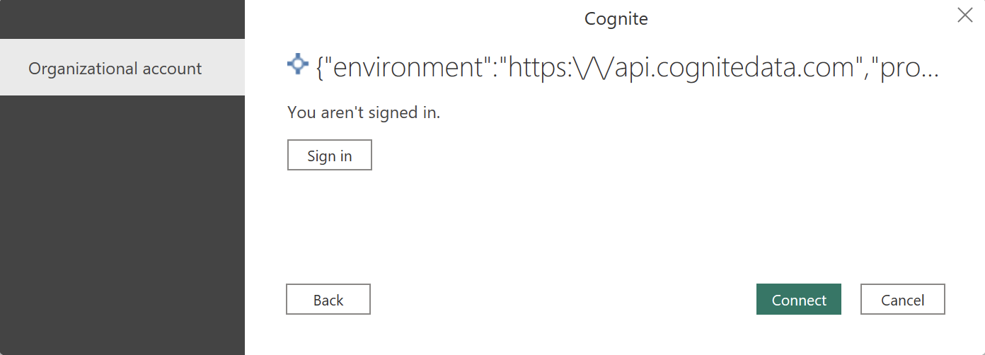 Screenshot of the authentication dialog where you select the sign in button.