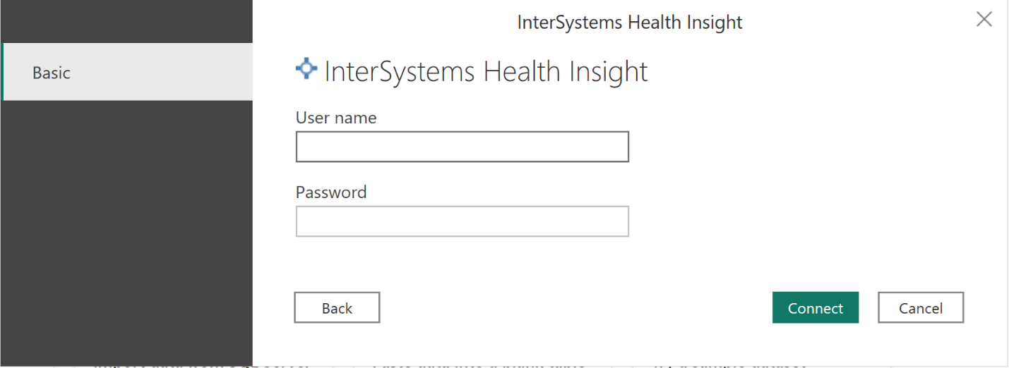 Screenshot of the InterSystem Health Insight authentication screen.