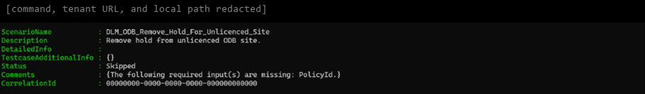 Screenshot of the cmdlet result showing that the PolicyId parameter is required.
