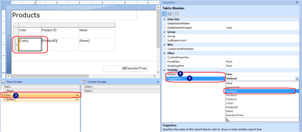 Screenshot of the steps to configure a row group to be expanded.
