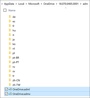 The ADM folder in the OneDrive installation directory