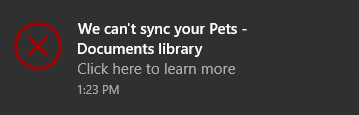 We can't sync your document library notification