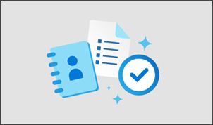 Illustration of a notebook and checklist with a blue check mark.
