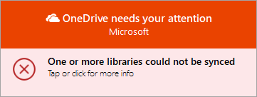 OneDrive needs your attention message