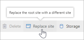 The Replace site button on the command bar.