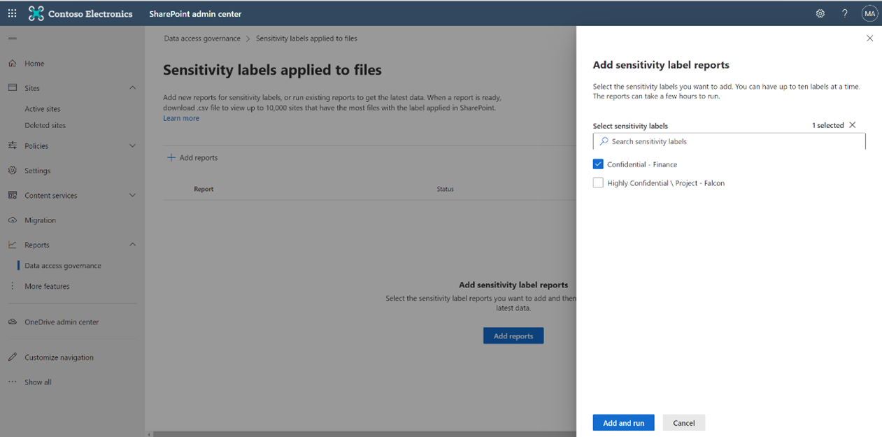 Add sensitivity label reports panel