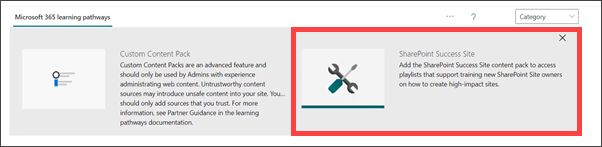 Image of the content pack in the Microsoft 365 learning pathways admin page