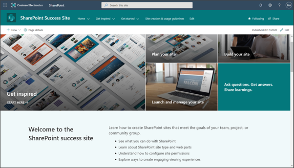 Image of the SharePoint Success Site landing page