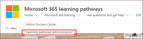 Image of the Microsoft 365 learning pathways admin page