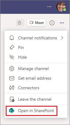 Image of the link to the SharePoint site from Teams settings